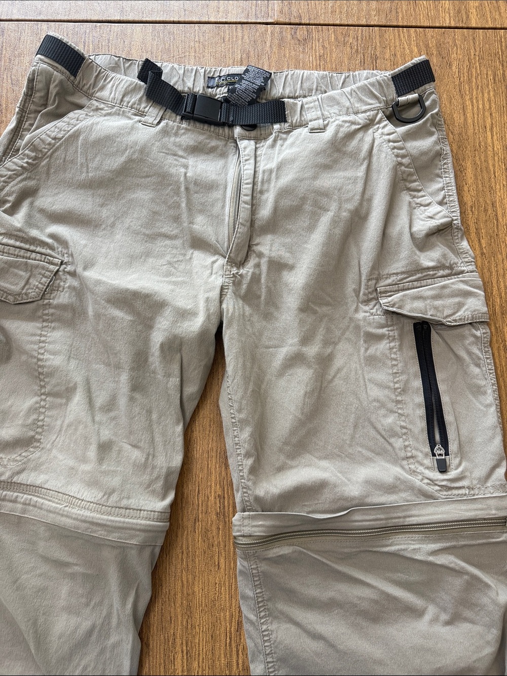 BC Clothing Light Khaki Convertible Cargo Pants with Integrated Belt